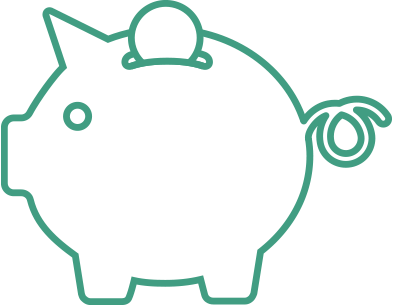 line drawing of a piggy bank with coin