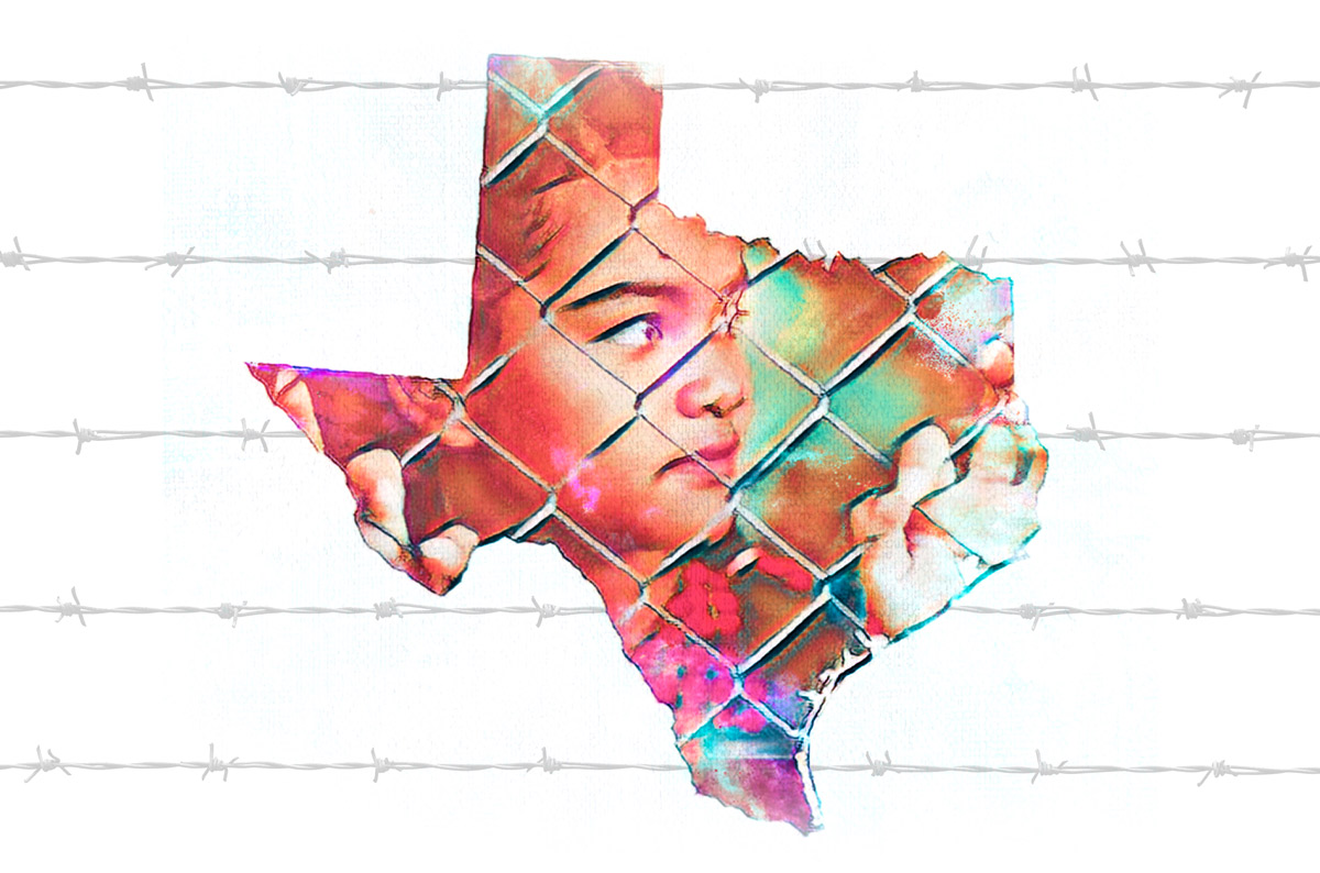 painting of Texas with barbed wire