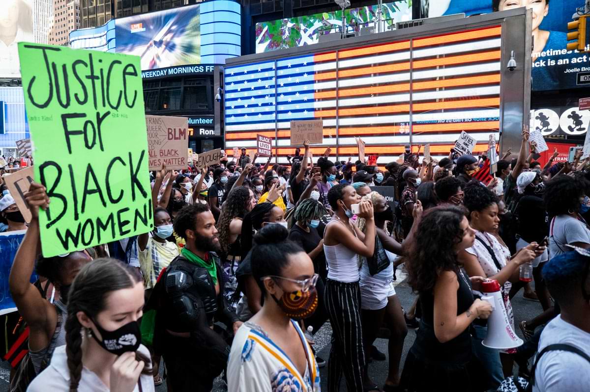 Demonstrators marching across New York City