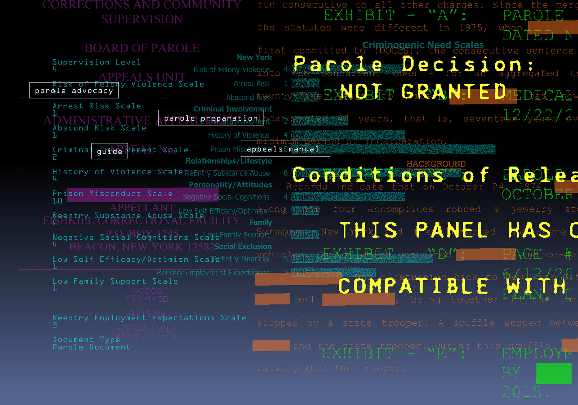 Parole Information Project computer coding graphic with multi colored text