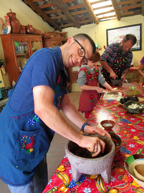 Damelio in Oaxaca, Mexico, in 2019, making salsa