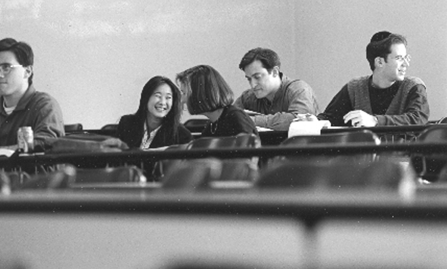 black and white vintage photo of students in classroom