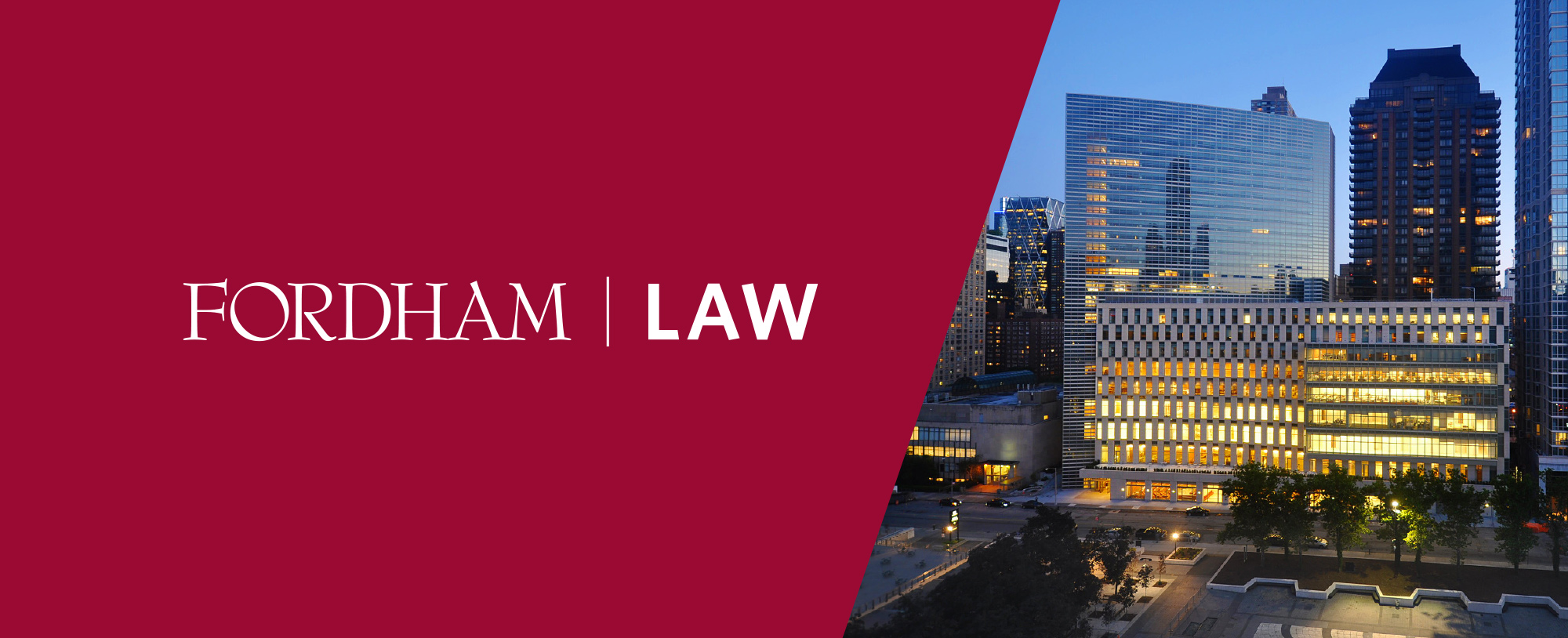 Fordham | Law typography with skyscrapers