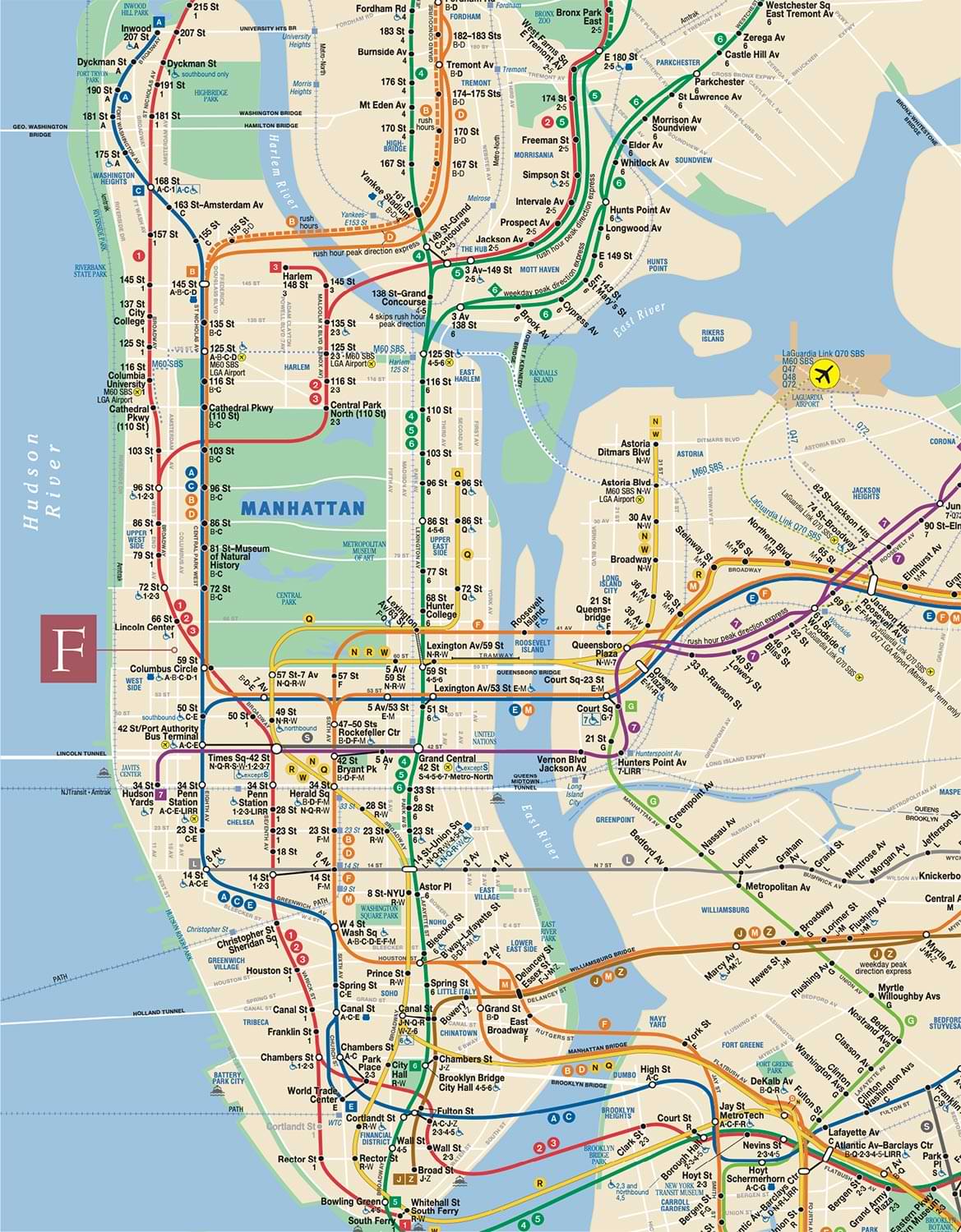 Detailed map of Manhattan, displaying Fordham's location