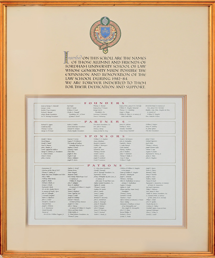 Scroll of Alumnni, Friends, and founders of Fordham University