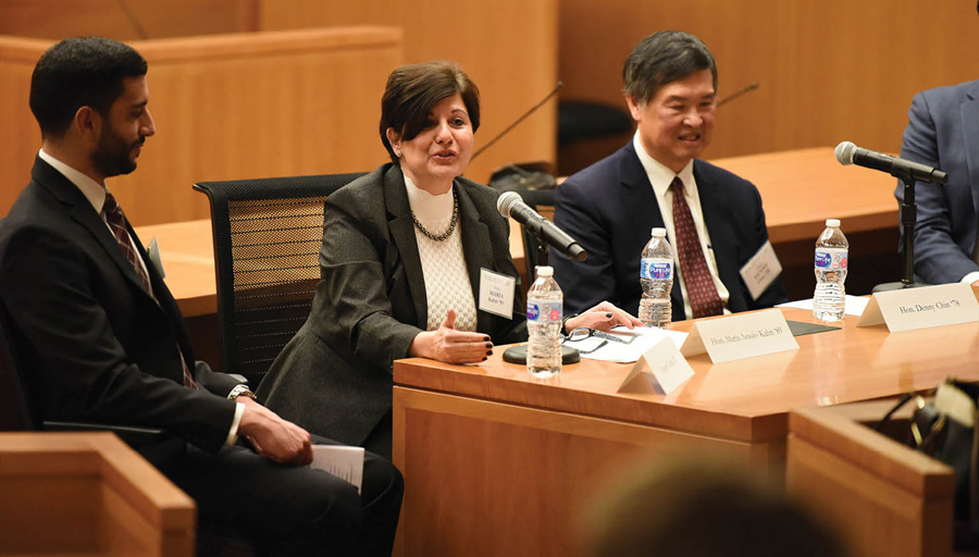 First to the Bench event with Judge Maria Araujo Kahn ’89 and Judge Denny Chin ’78