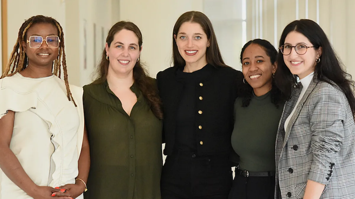 Norrinda Brown, Elizabeth Shyer, Sydney Katz. Deanna Bassaragh, and Alex Israel posing together