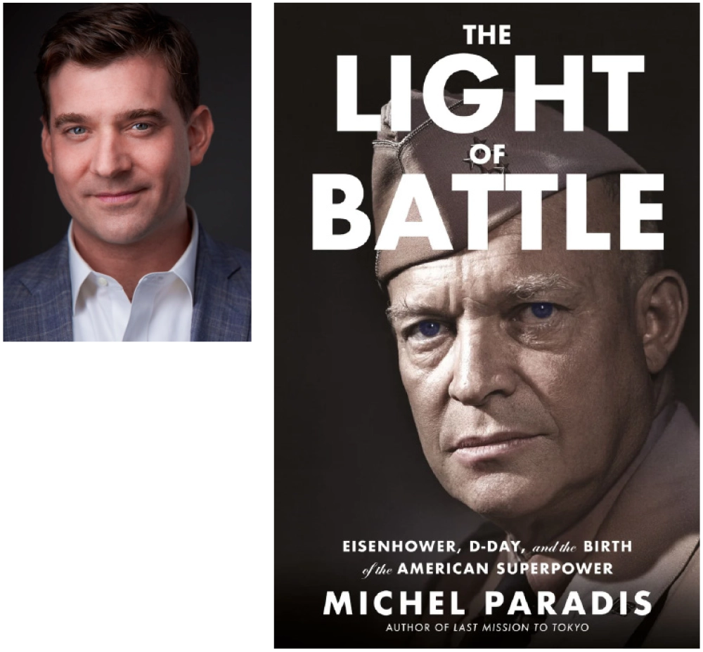 Michel Paradis headshot; The Light of Battle book cover